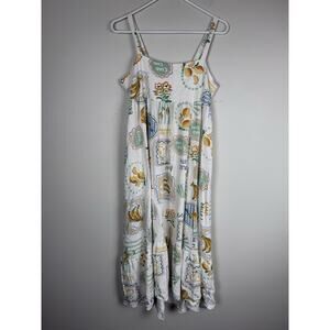 Paper Heart Maxi Dress Size L Linen Blend Pockets Coastal Resort European Summer